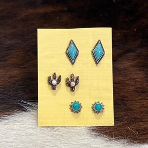 Western Turquoise and .925 Silver Earring Set with .925 backings